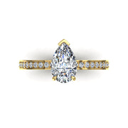 Solitaire bague diamant synthétique poire et diamants synthétiques ronds 1.70 carat or jaune Noémie